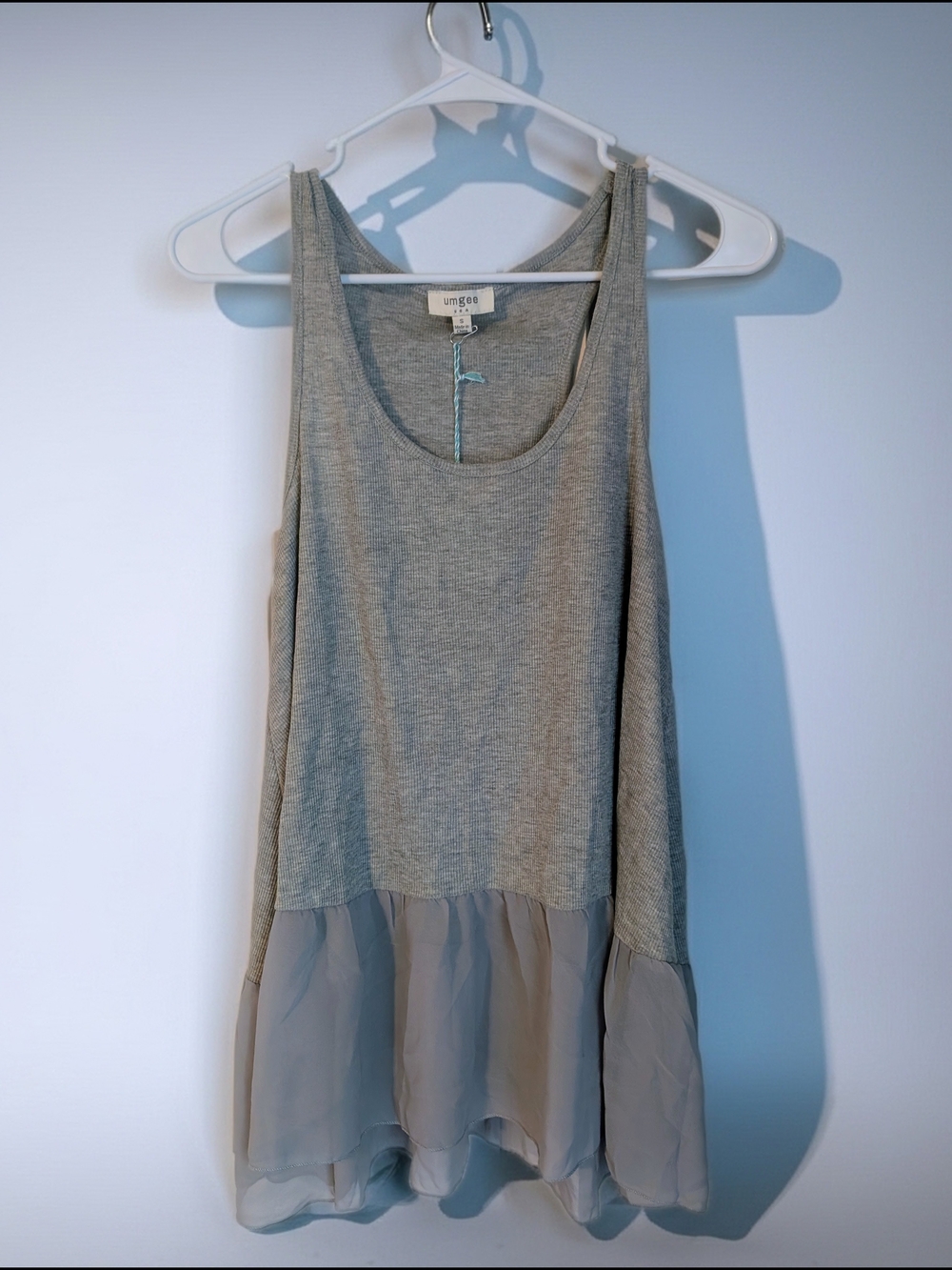 NWT Umgee Light Gray Layered Tank with Chiffon Hem- Small